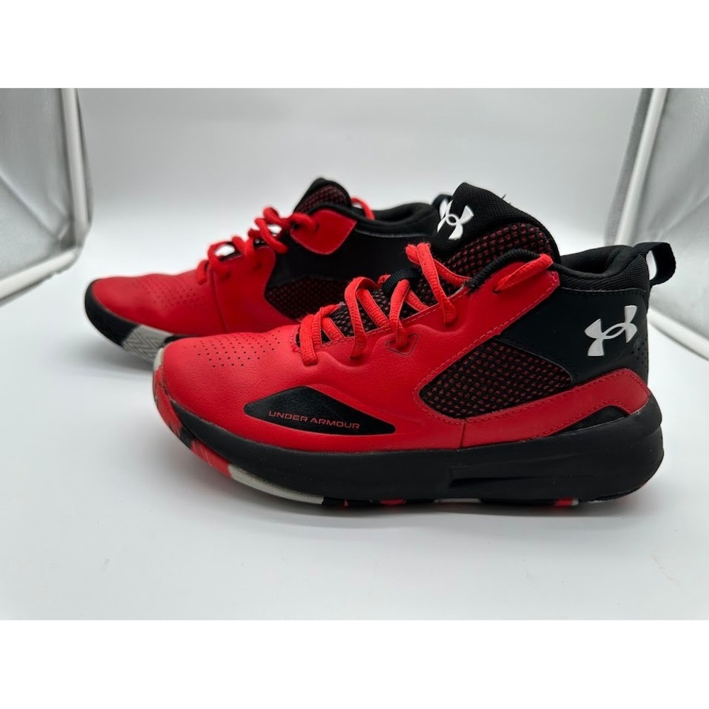 Under Armour Lockdown 6 Red Black Basketball Shoes 3023533-601 Boys 6Y - Picture 3 of 8